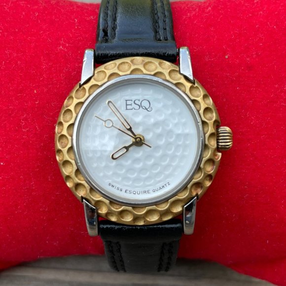 ESQ Swiss White Dial Gold Bezel Black Leather Band Women's Watch - Picture 1 of 14
